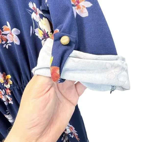 French Grey Stitch Fix Murphy Dress XL Navy Floral Brushed Knit Stretch - Picture 3 of 5